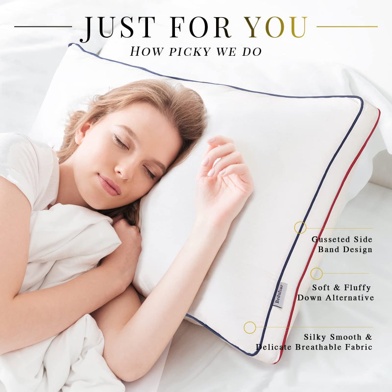 Bedufsar Bed Pillows for Sleeping, Queen Size Pillows Hotel Quality Set of 2, Firm and Supportive Gusseted Pillows for Side and Back Sleepers, Cooling Down Alternative Fluffy Soft Pillow (20x30 in) - Image 3